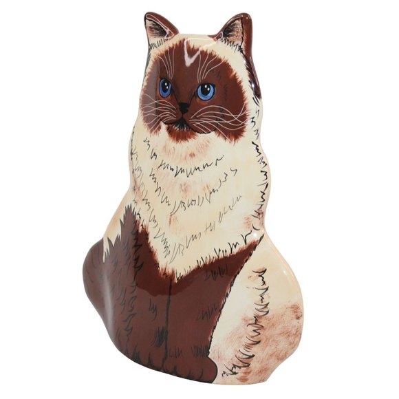 Himalayan Rag Doll Siamese 11.5" Cat Hand Painted Ceramic Vase By Nina Lyman - Picture 2 of 12